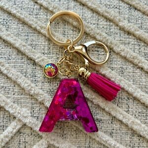 Pink Monogram Letter A Sequin Keychain w/ Tassle NWOT Charm
